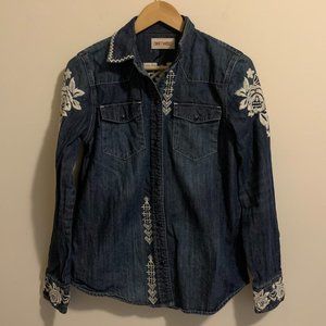 Driftwood Lana Denim Snap Button Embroidered Long Sleeve Shirt